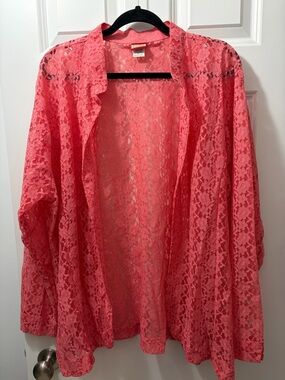 Tudor coral lace open-front cardigan